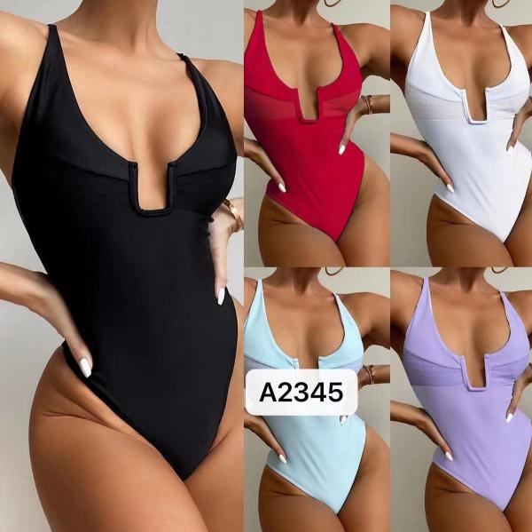 Abrasion Resistance Ladies One Piece Swimsuit Solid Color Womens 1 Piece Swimwear