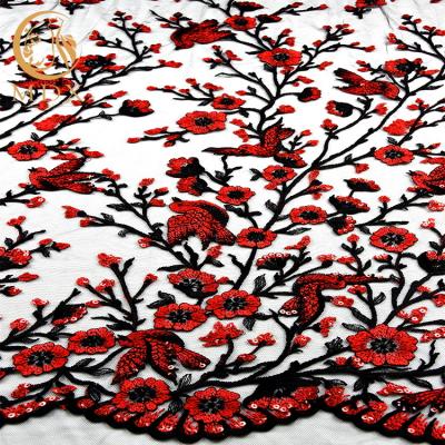 MDX Mesh Lace Fabric bordado multicolorido um comprimento de 1 jarda