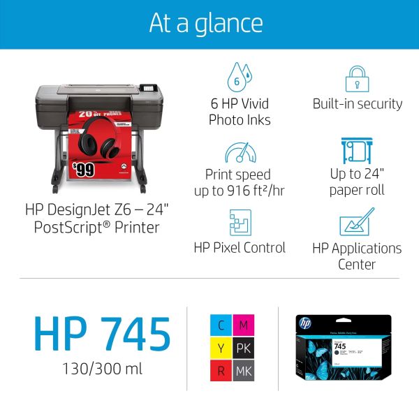 Hot Selling Photo CAD Printer Bottle Cartridge H P Design Jet Z6 24 Inch Color Inkjet Printer for Sale