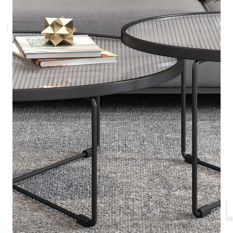 PU Leather Cover Glass Coffee Table Modern Center Table for Living Room