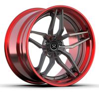 Staggered 3 Piece Forged Grey Red Wheels For 20inch Alloy Car Super Concave Rims