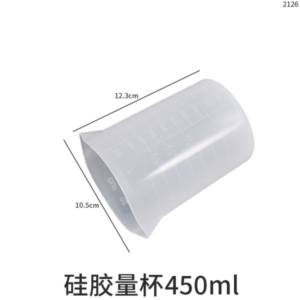 Crystal dropper silicone measuring cup with built-in scale 350ml, 450ml, two spout split flow silicone mold wholesale