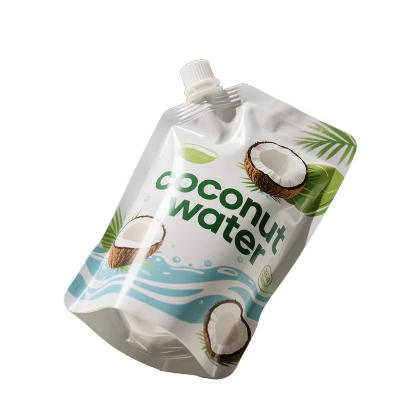Retail-Ready Food Grade Printed Spout Pouches with Custom Logo for Coconut Water Fruit Juices Supermarket Display (PE Material)