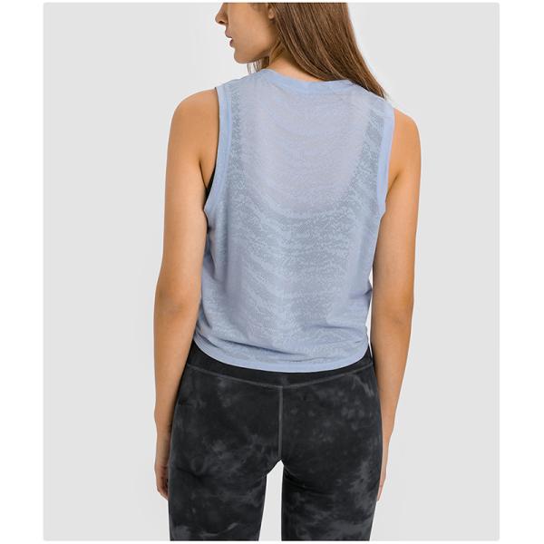 Jacquard Bandage Ladies Yoga Tops Sweat Wicking Fitness Sleeveless Short Tank Top