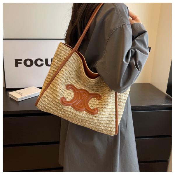 Women Small Straw Bags Summer Beach Tote Bag Handmade Woven Hobo Purse Handbag Customized New Arrival Hand Made Natural Straw Raffia Blue Striped Crochet Beach Bag Crochet Bags Custom Order