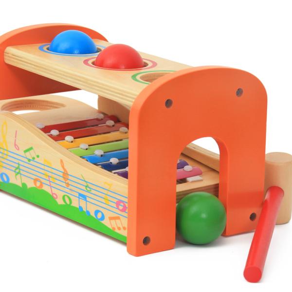Wooden Cartoon Rainbow Percussion Table For Children Early Education