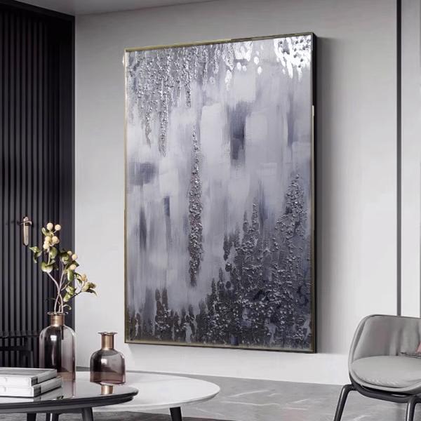 Customized Size Accepted Handpainted Abstract Silver Foil Art Oil Painting Wall Art Decorative Painting