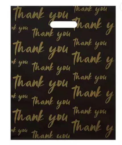 PE PVC Thank You Plastic Shopping Bags Black Boutique Shopping Bag