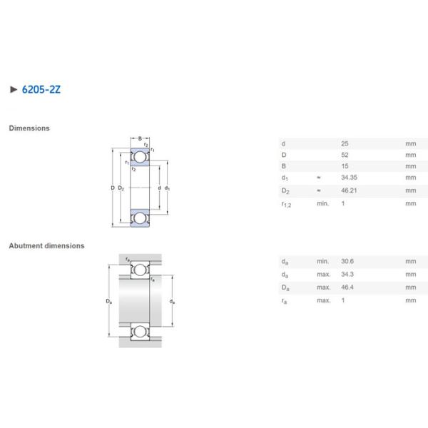 High Performance Deep Groove Ball Bearing 6205zz Machine Tool Bearings 25×52×15mm