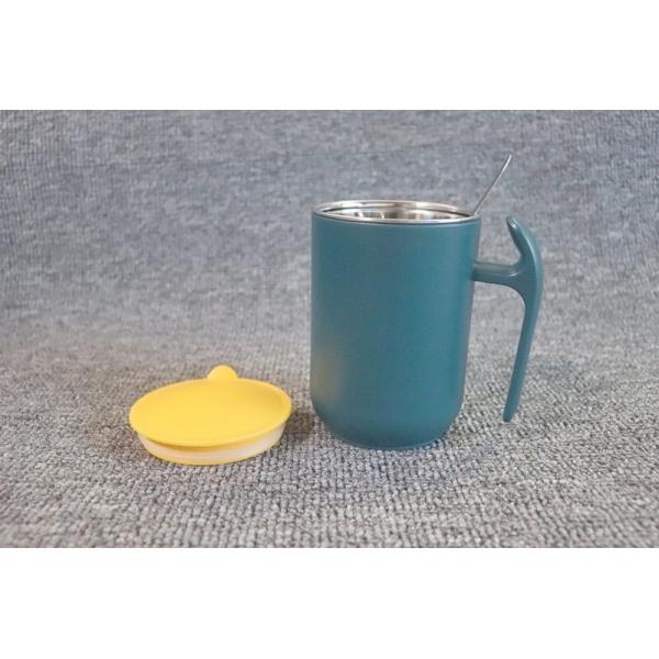 Plain Green Double Wall Keep Warm Metal Steel Coffee Mug With Lid Spoon