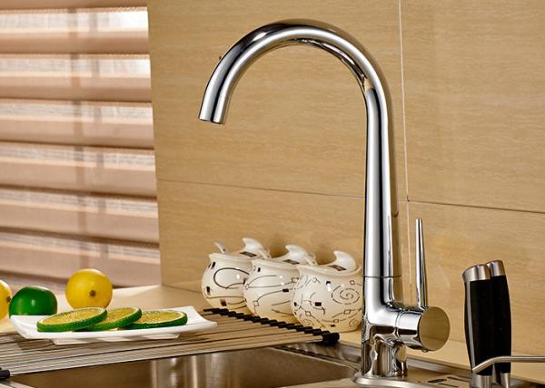 Modern ROVATE Single Lever Kitchen Faucet , Chrome Kitchen Faucet Polished Surface