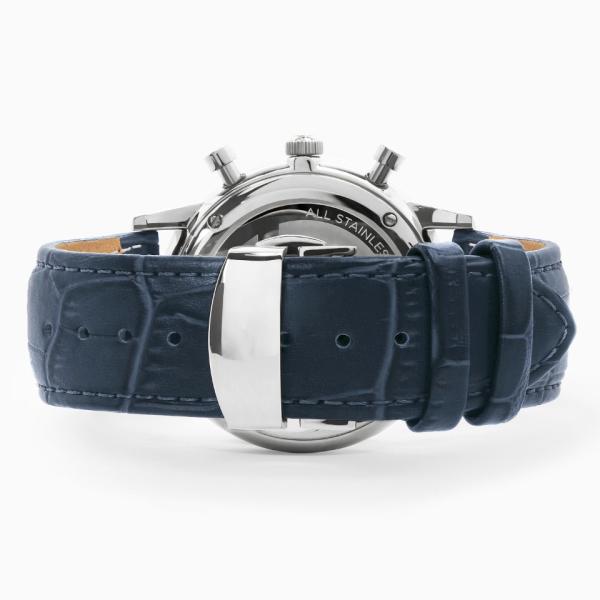 Blue Crocodile Band Stainless Steel Chronograph Watch With Butterfly Buckle