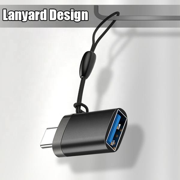 High Compatible Mini Lanyard Metal Shell OTG Type C 3.1 Male to USB 3.0 Female Adapter