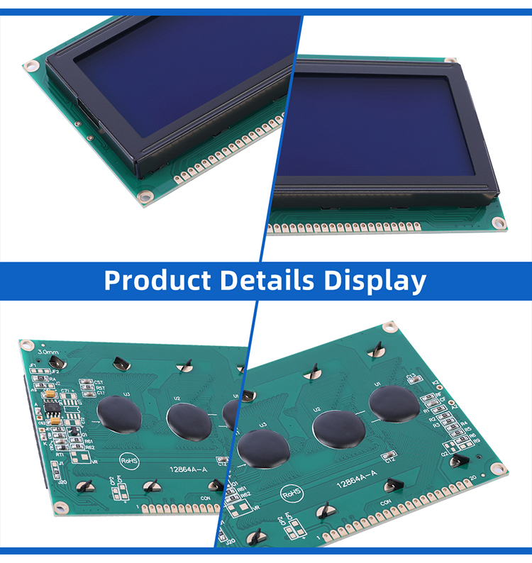 Blue Film 12864A-A Working Temperature  LCD Display With Backlight 20PIN 5V Parallel Port 12864 Panel