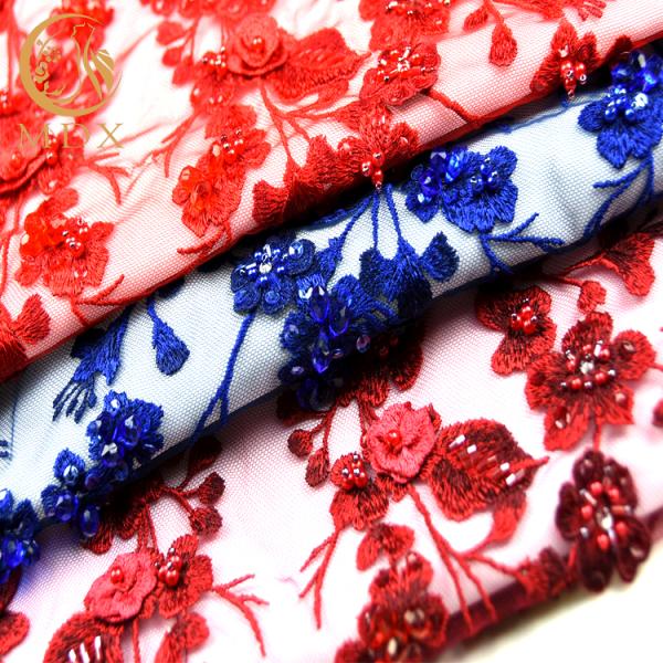 Шнурок красного цвета шикарной ручной работы Applique шнурка вышивки 3D вышитый бисером