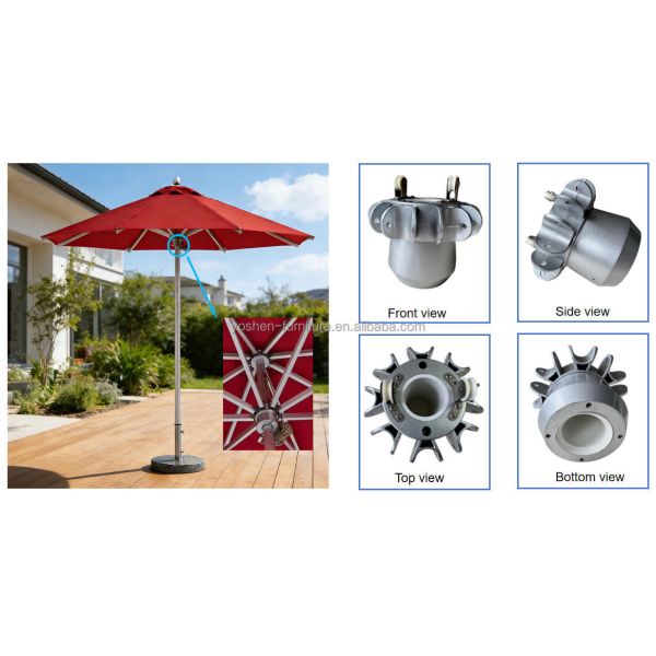 Heavy Duty One Piece Alloy Canopy Hub with Pulleys for 8 Rib Market Umbrella Replacement