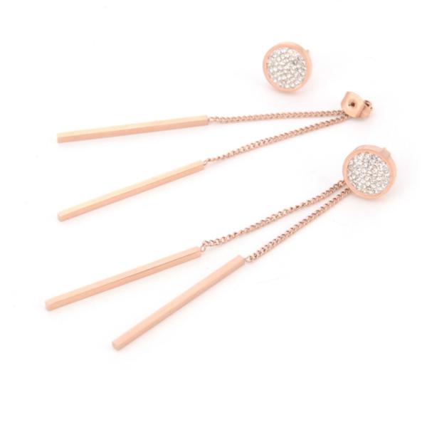 Round full diamond stud Tassel pendant rose gold earrings Stainless steel fashion earrings wholesale