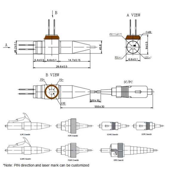 волокно TX 1310nm RX 1550nm отрезка провода ST FC APC SC штепсельной розетки WDM BOSA LC 1.5G CATV