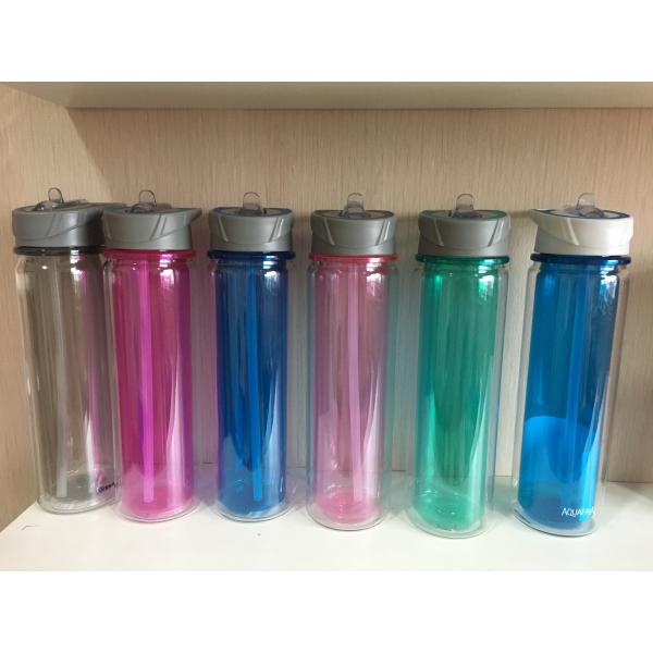 500ML Double Wall Plastic Sports Water Bottle BPA Free Drink Bottles With Straw