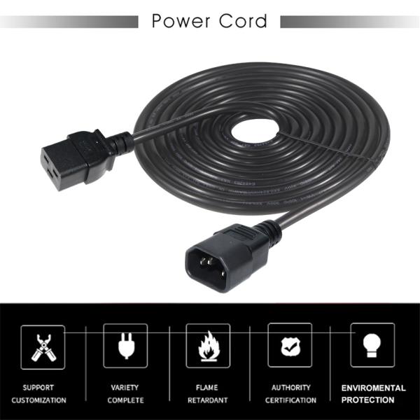 IEC C19 から C14 電源ケーブル 18-14AWG PVC ジャケット