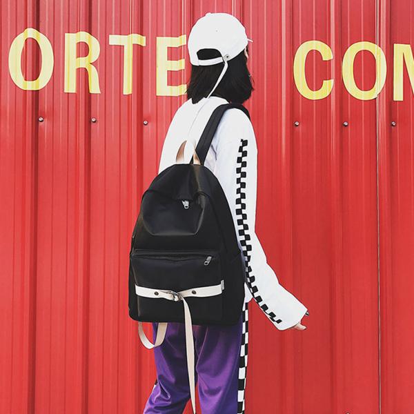 Korean version of the pure color contrast color backpack fashion personality bags large capacity waterproof backpack