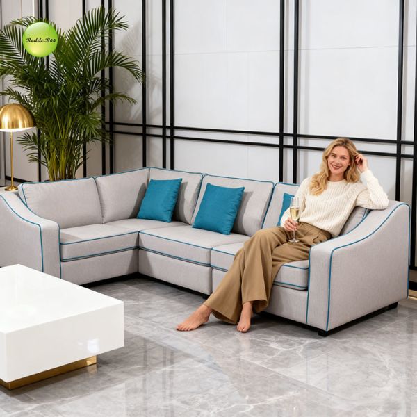 Grey plush Fabric Corner L Shaped Sectional Sofa 8x8 Custom