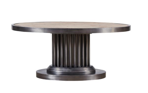 French Style Solid Pine Wood Oval Round Leather Coffee Table Steel Frame For Hotel /  Home