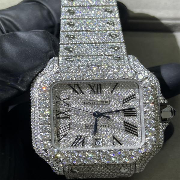Relógio de moissanite de corte brilhante com moldura redonda relógio de hip hop personalizado bust down