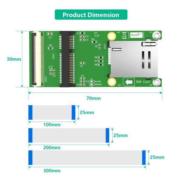 Мини PCI-E 52Pin к MPCIe беспроводной адаптерной карты с 1 SIM слот FPC кабель для тестирования Wi-Fi модуль или 3G 4G LTE WWAN модем