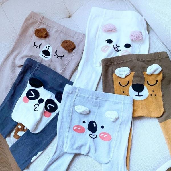 Comfortable Casual Baby Tights with 3D Ears and Cute Animal Patterns in Thick Cotton