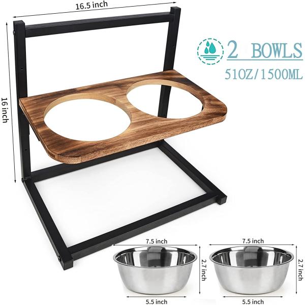 Dog Cat Food Bowls Raised Dog Bowl Stand Feeder Adjustable Elevated 3 Heights 5in 9in 13in with Stainless Steel Bowl