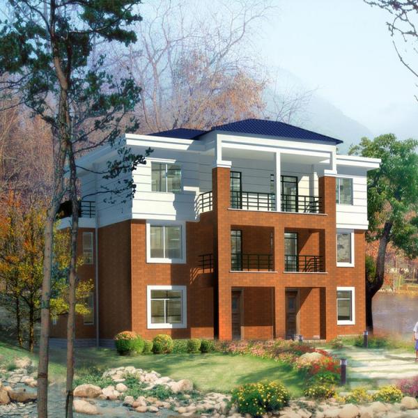 Double Storey Light Steel Prefab House / 4 Bedroom Prefab House Easy Assembling