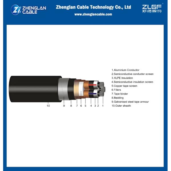 8.7/15kv 3 cœurs de tension moyenne câble de puissance bande de cuivre bande de protection d'acier blindé 3x300mm2 IEC 60502-2