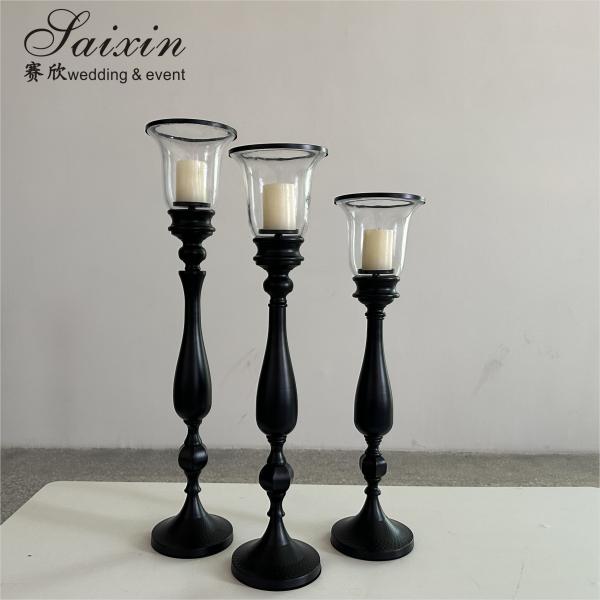 Candeeiro preto 3 peças Conjunto Metal Decoração de casamento Candeeiro de vidro preto Central