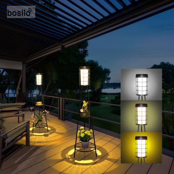 Retro Solar Lantern with Plant Stand and USB Rechargeable Energy Saving Floor Lights