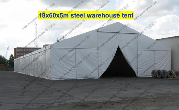 Firm 18m Steel Frame Warehouse Storage Tent , White PVC Fabric Tent For Storage