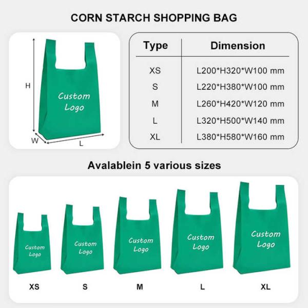 Custom Logo Retail Biodegradable Grocery Reusable Shopping Tote T-Shirt Plastic Corn Starch Vest To Go Poly Bag Supermarket