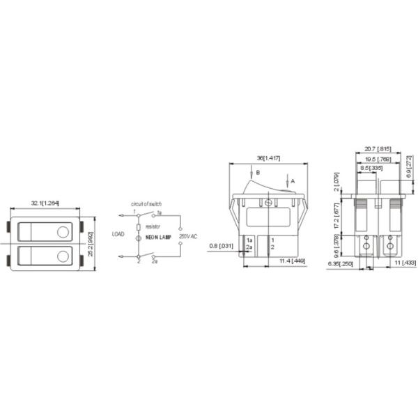 Переключатель кнопки строки двойника R5, 32*25mm, 16A 250V, 20A 125V, PA66 снабжение жилищем, с/без лампы