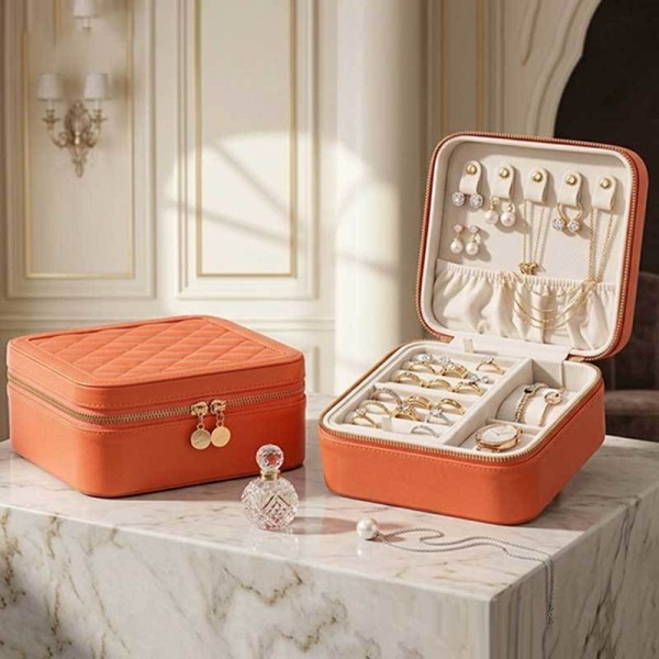 Custom Quilted Leather Travel Jewelry Box, Portable Jewelry Organizer Storage Case