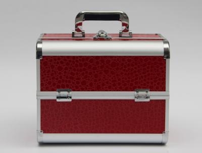 PU Aluminum Cosmetic Case Carry Cosmetics And Tools Red Leather Panel With One Lock