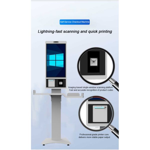 27 inch Indoor Checkout Self Service POS Kiosk With RFID IC Card-reader Kiosk  Camera Microphone