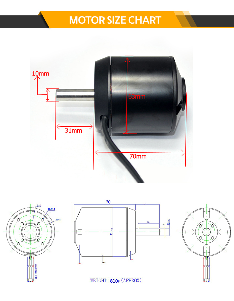 Hobbysky HS6374 BLDC Brushless Motor Hall Sensor 170-330KV 4080-7920 RPM 90% Efficiency DIY Electric Bike/Surfboard/Longboard