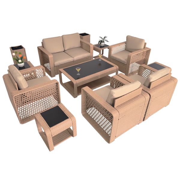 2026 Hot Sale PE Rattan Sofa Set Indoor Outdoor Garden Furniture Multi Person Leisure Conversation Table and Chairs