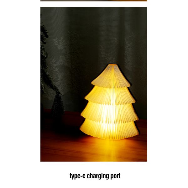 Small Rotating Wood Led Christmas Paper Lamp 700mAh Christmas Tree Shaped