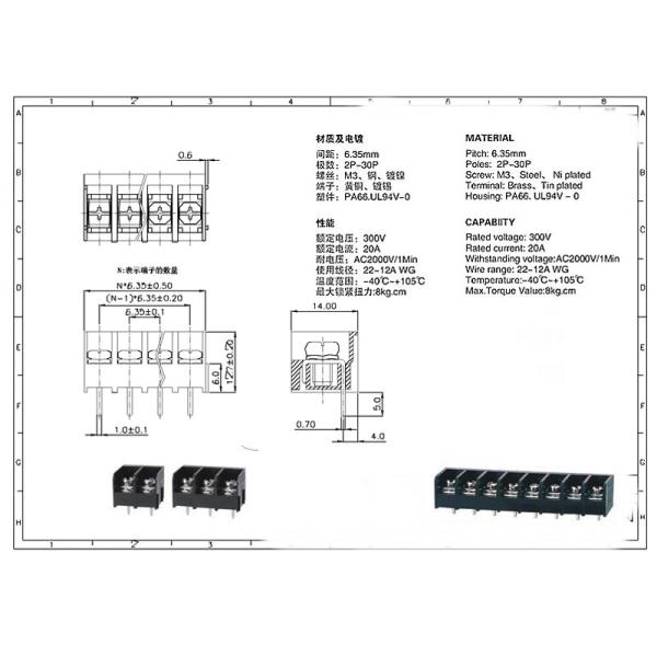 6.35mm / 0.25 Barrier Screw Terminal Blocks Jointable Straight Pin