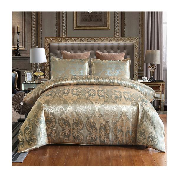 Solid Colour Satin Duvet Cover Set European Retro Baroque Style Custom Jacquard Blue
