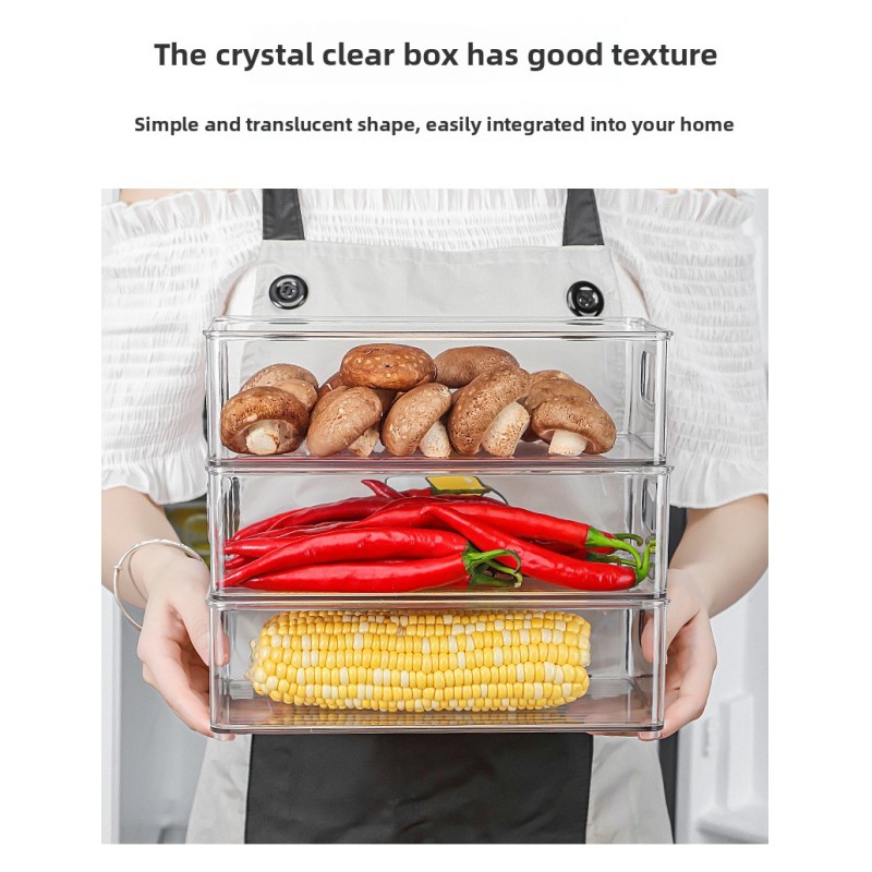 Hot Selling Modern Design Plastic Kitchen Drawer Refrigerator Organizer Food Storage Container with Handle