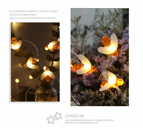 Honeybee Decorative String Lights LED Weatherproof Battery Operated Bee Fairy Lights for Holiday Parties Bedrooms Weddings