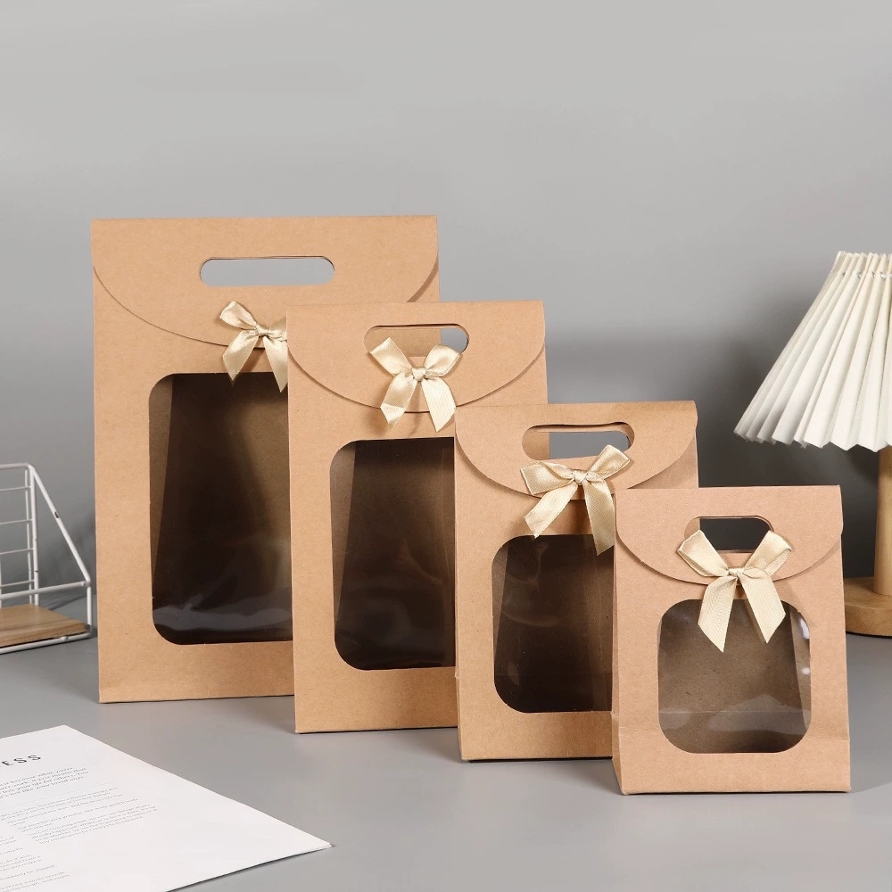 Paper Gift Bags with Window and Die Cut Handle for Retail Packaging