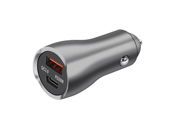 Black grey Dual Ports PD QC3.0 18W Fast Car Charger Aluminum Alloy